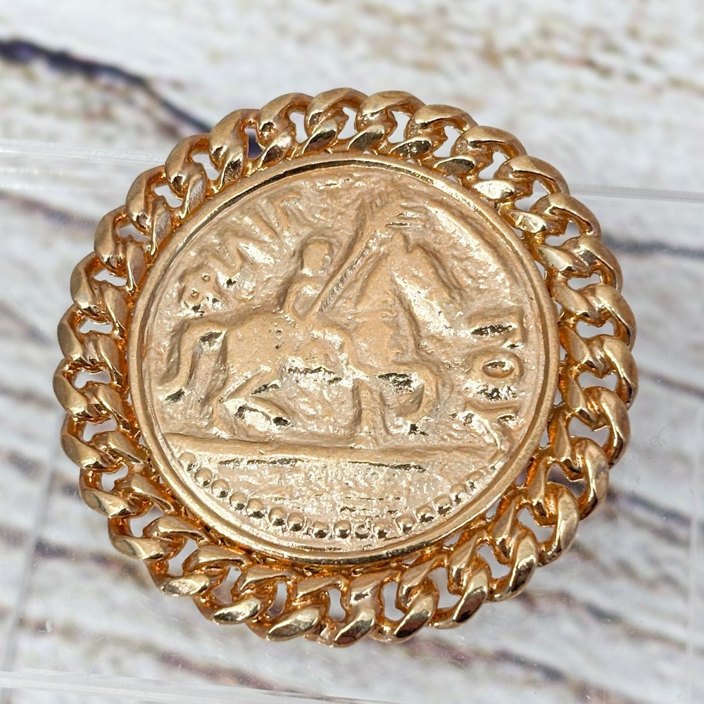 Vintage West Germany Tana‎ Knight Belt Buckle Clip Medieval Gold Tone Boho 70s